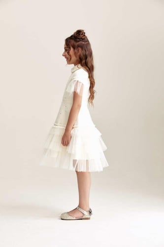 فستان تويد بطبقات كشكش