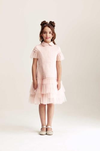 فستان تويد بطبقات كشكش