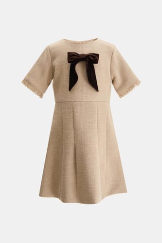 فستان تويد مزين بربطة مخمل