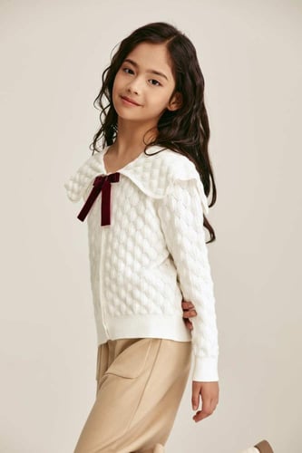 كارديغان محبوك بفيونكة مخمل