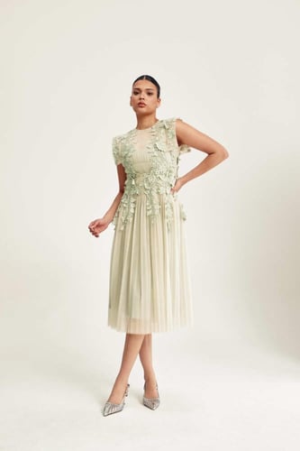 فستان بأكمام قصيرة وتفاصيل دانتيل