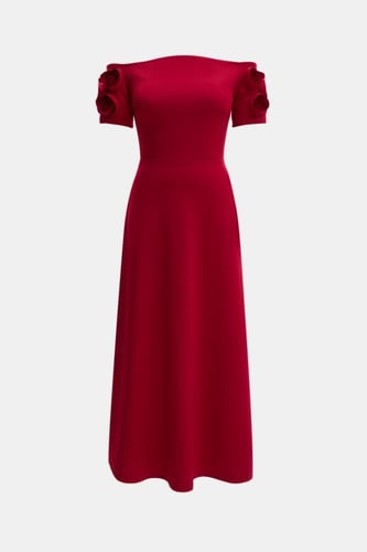 فستان بلا أكتاف بورود بارزة