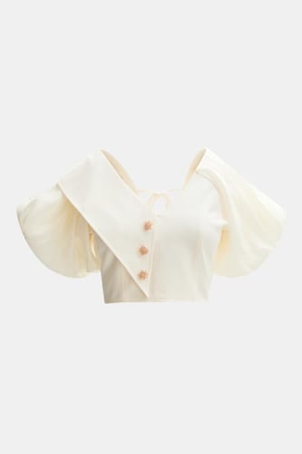 بلوزة قصيرة بأكمام منفوخة