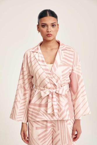 جاكيت مطبع بحزام ربط