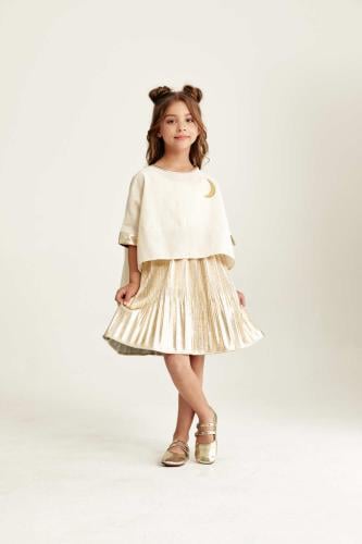 فستان جلد مع بلوزة مزينة بهلال