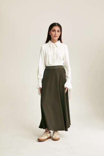 تنورة متوسط زيتي بخصر مطاطي