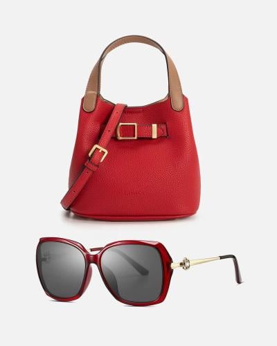 طقم هدية الفي اند كو شنطة ونظارة بلون أحمر