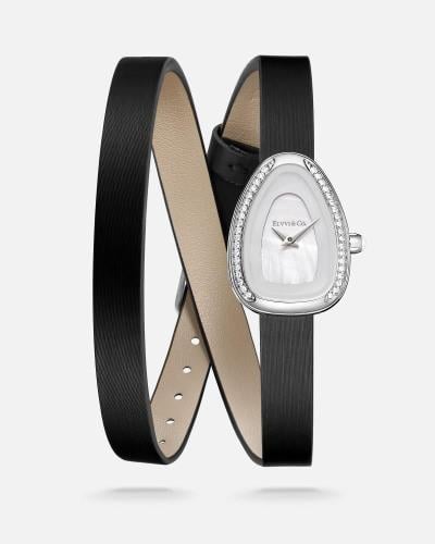 ساعة نسائية جلد باللون الأسود الفي اند كو