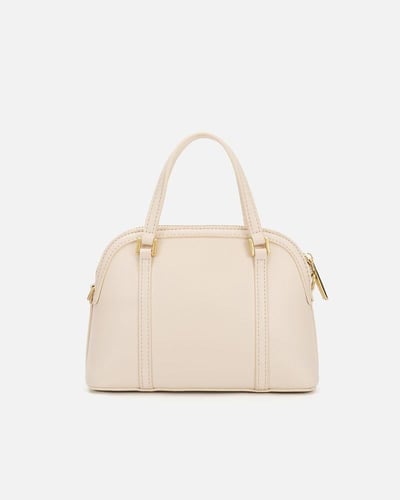 شنطة نسائية من الجلد بتصميم مميز بلون بيج