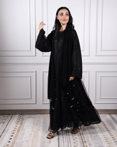 ‎ عباية نسائية زايروس شيفون بلون أسود