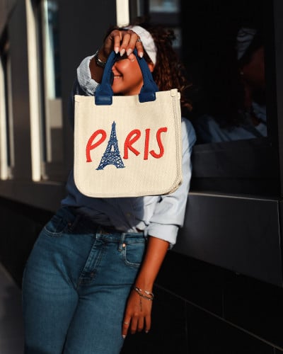 ‎ شنطة نسائية من القماش بلون بيج