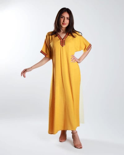 جلابيه نسائية الفي اند كو باللون الأصفر والأبيض