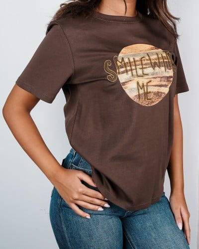 ‎ تي شيرت نسائي الفي اند كو باللون البني