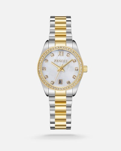 ‎ ساعة نسائية من فنشي بلون ذهبي وفضي