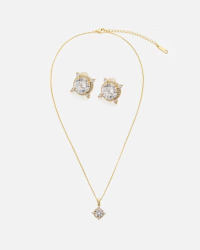 ‎ طقم نسائي من حلق وسلسال بلون ذهبي