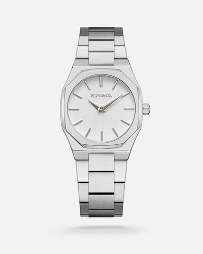 طقم اسوارة وساعة بلون فضي من الفي