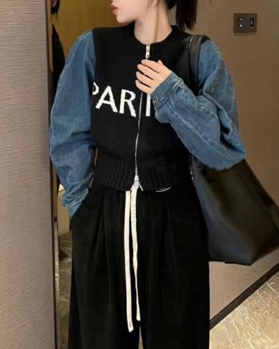 ‎ جاكيت نسائي الفي اند كو باللون الأزرق والأسود