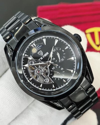 ساعة ميكانيكية للرجال لون أسود