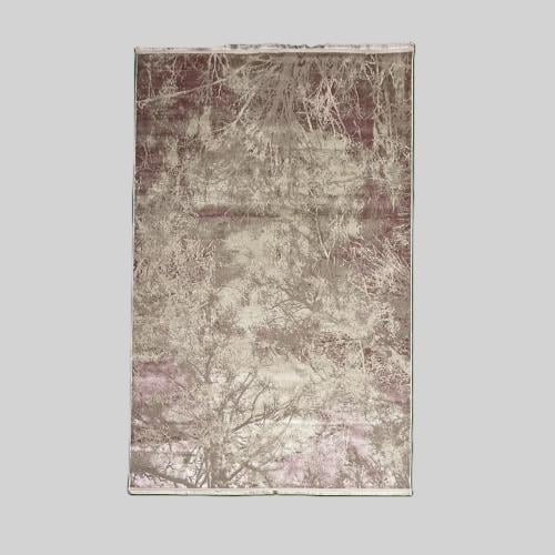 سجاد مودرن مموج فاخر عاجي/وردي