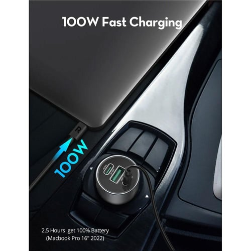 شاحن سيارة راف باور بقوة 100W بمنفذين تايب سي ومنف...