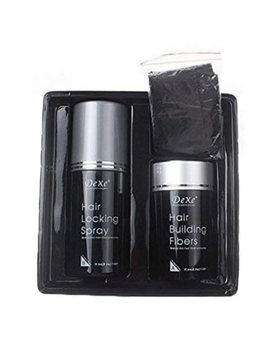 ألياف لبناء الشعر وبخاخ لتثبيت الشعر أسود