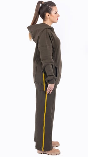 طقم هودي زيتي غامق