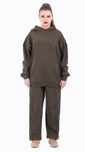 طقم هودي زيتي غامق
