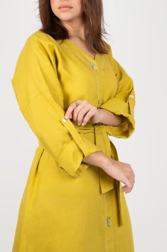 ثوب لينن أخضر زيتي