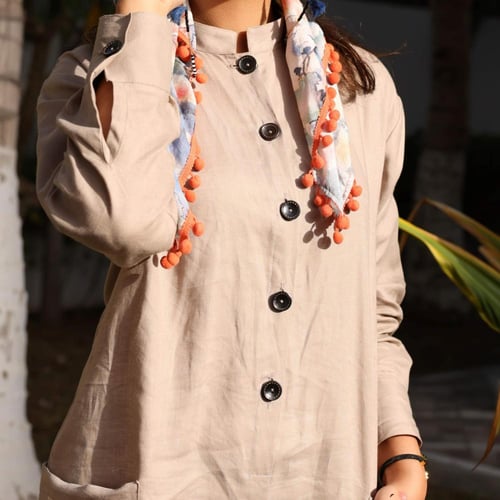 جمبسوت لينن فاخر بيج و كحلي