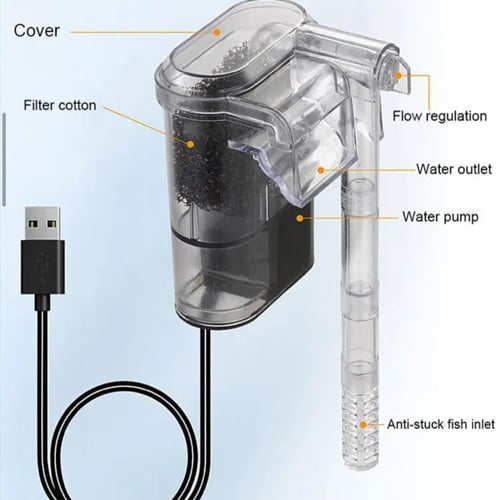 فلتر معلق بحجم صغير لحوض الأسماك - يعمل عبر USB