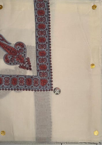 شال كشميري سكري مطرز بلون احمر وفضي 58