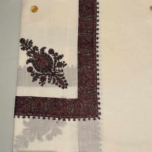 شال كشميري سكري تطريز بني داكن 58