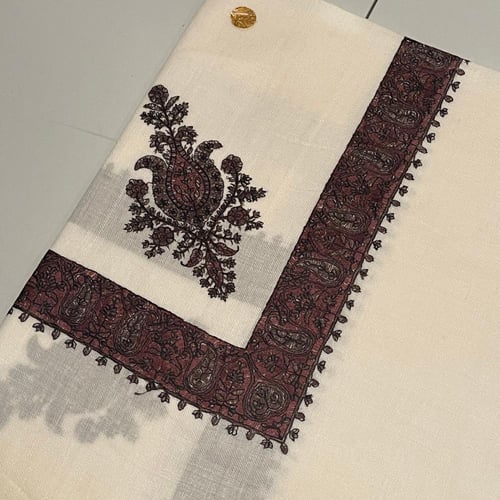 شال كشميري سكري تطريز بني داكن 58