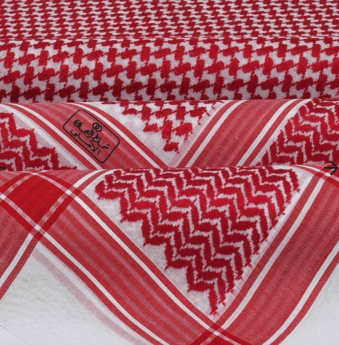 شماغ العجلان الذهبي رجالي أحمر غامق ختم اسود