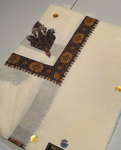 شال كشميري سكري مطرز بني مع الوان