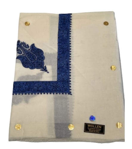 غترة شال كشميري فاخر نقش تطريز ازرق داكن