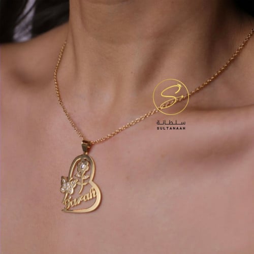 سلسال رقبه بشكل ورده مع فراشه مرصع بالزركون
