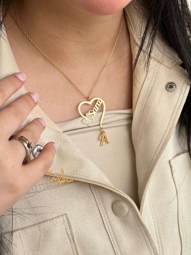 سلسال فخم بالاسم والحرف شكل قلب