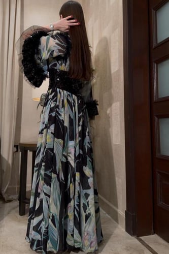 فستان سهرة شيفون حرير خامة الترتر