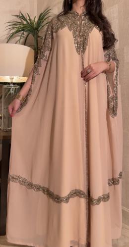 جلابيه شيفون جورجيت بتطريز ورق بالخرز