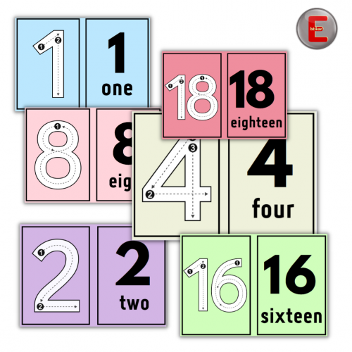 بطاقات الأرقام الانجليزية 1- 20(Trace Numbers)