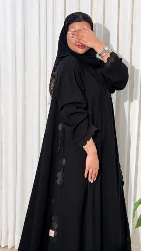 M21 Abaya with wide flare, with chiffon inserts on the sleeves and sides of the abaya