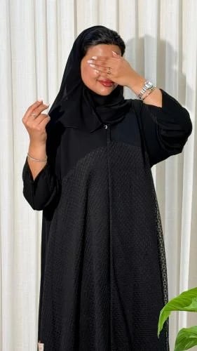 M22 Abaya half wide with added raw perforated from the front and on the sleeves