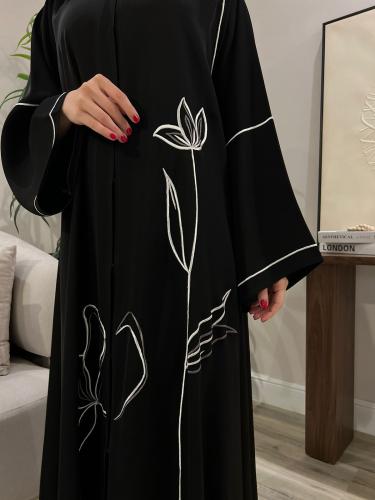 Korean crepe abaya with flower embroidery