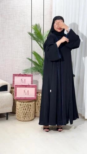 M20 Abaya with wide flare with slits from the front and back with embroidery
