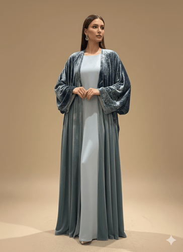 عباية مخمل سماوي M63