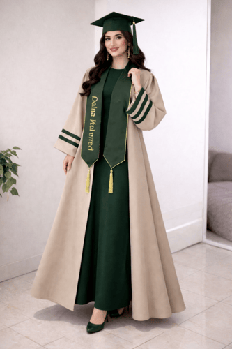روب تخرج لون بيج واخضر