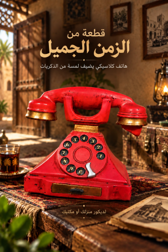 هاتف كلاسيكي أحمر بطابع الزمن الجميل – قطعة ديكور...