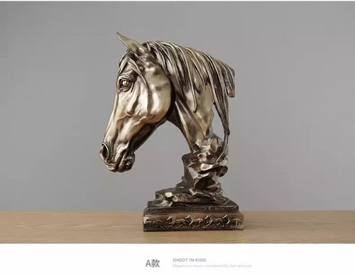 مجسم راس الحصان حجم كبير لون برونزي ارتفاع 43سم وع...