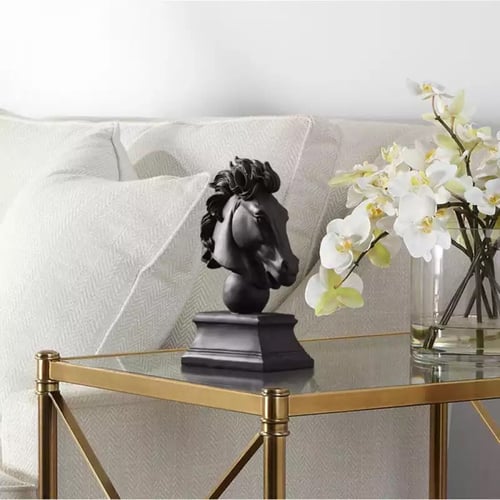 مجسم رأس الخيل الأسود مصنوع من الرخام الصناعي